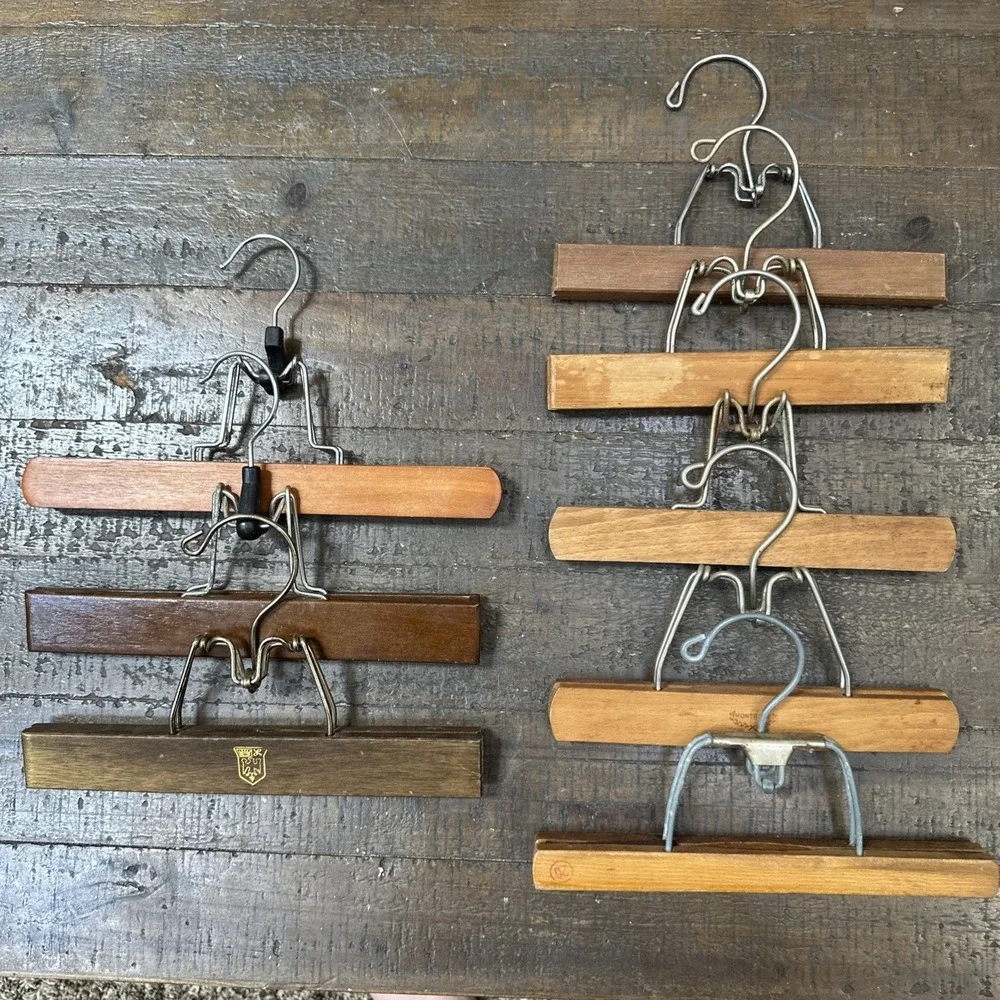 Vintage Wooden‎ Clamp Hangers Lot 8 Pants Skirt Trouser Clip Montrose USA